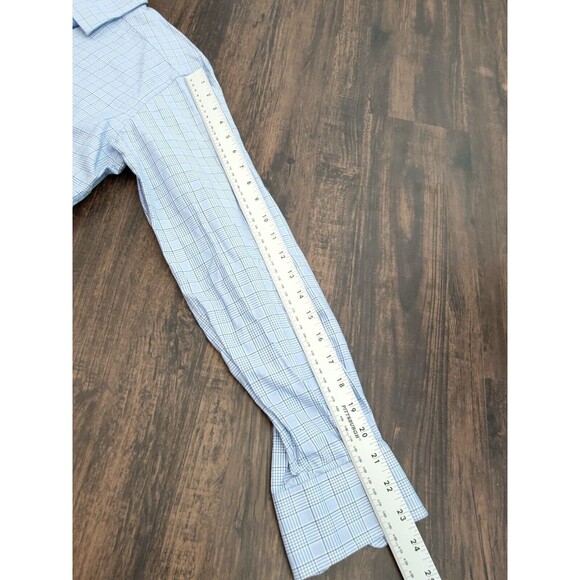 David Donahue Shirt Mens Sz 15 32/33 Long Sleeve Dress Trim Fit Plaid Blue Casua - Picture 6 of 9